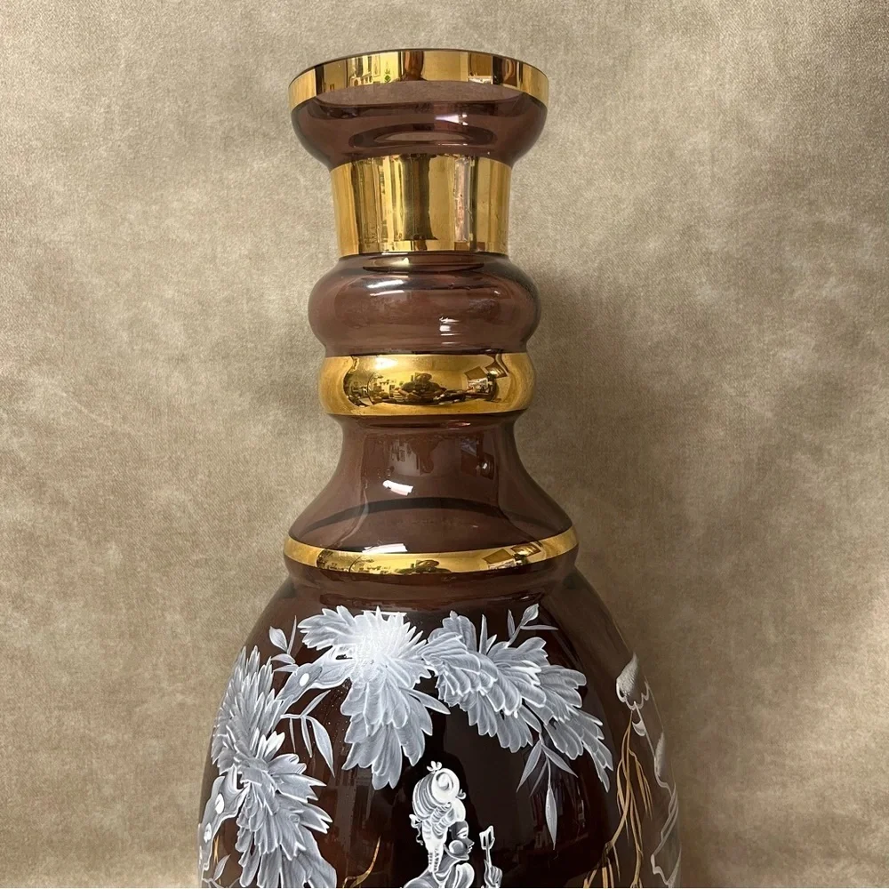 19th Century Mary Gregory Tall Hand Painted Glass Vase 15” Tall